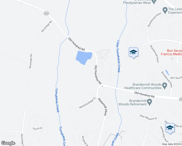 map of restaurants, bars, coffee shops, grocery stores, and more near 1730 Rose Mill Circle in Midlothian