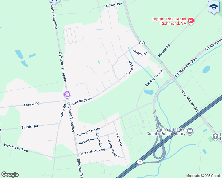map of restaurants, bars, coffee shops, grocery stores, and more near 1404 Tree Ridge Road in Richmond
