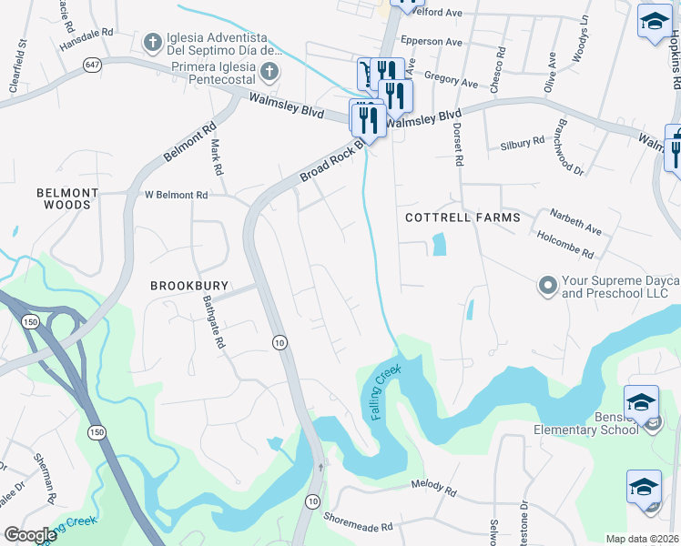 map of restaurants, bars, coffee shops, grocery stores, and more near 3947 Rebecca Road in Richmond