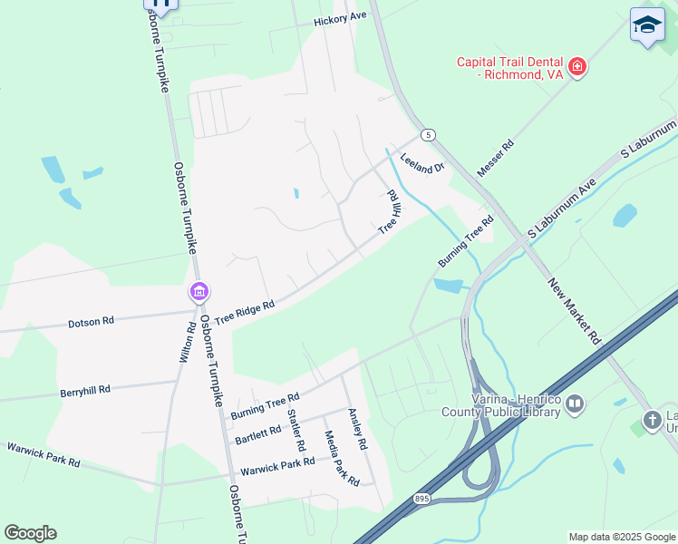 map of restaurants, bars, coffee shops, grocery stores, and more near 1408 Tree Ridge Road in Richmond