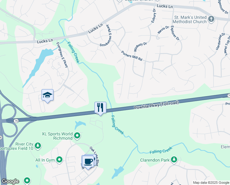 map of restaurants, bars, coffee shops, grocery stores, and more near 11913 Porters Mill Turn in Midlothian