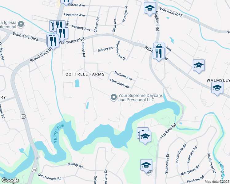 map of restaurants, bars, coffee shops, grocery stores, and more near 4107 Dorset Road in Richmond
