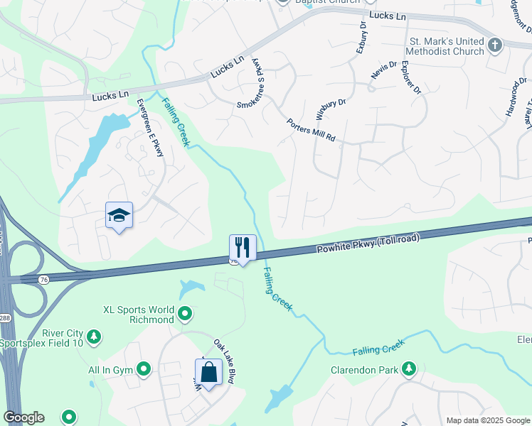 map of restaurants, bars, coffee shops, grocery stores, and more near 11913 Porters Mill Turn in Midlothian