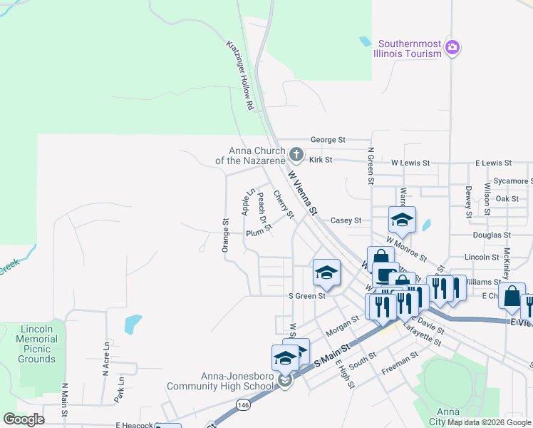 map of restaurants, bars, coffee shops, grocery stores, and more near 201 Peach Drive in Anna