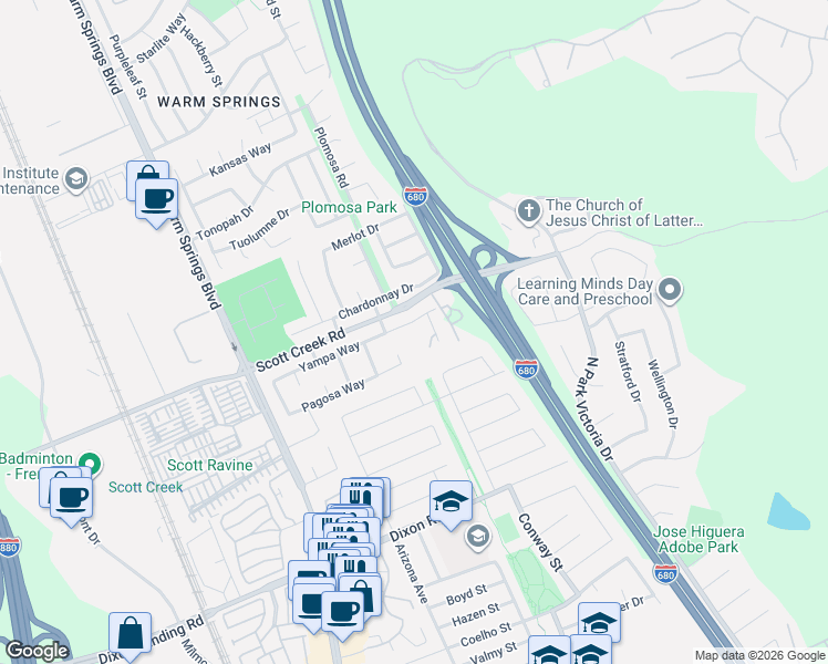 map of restaurants, bars, coffee shops, grocery stores, and more near 533 Monument Court in Fremont