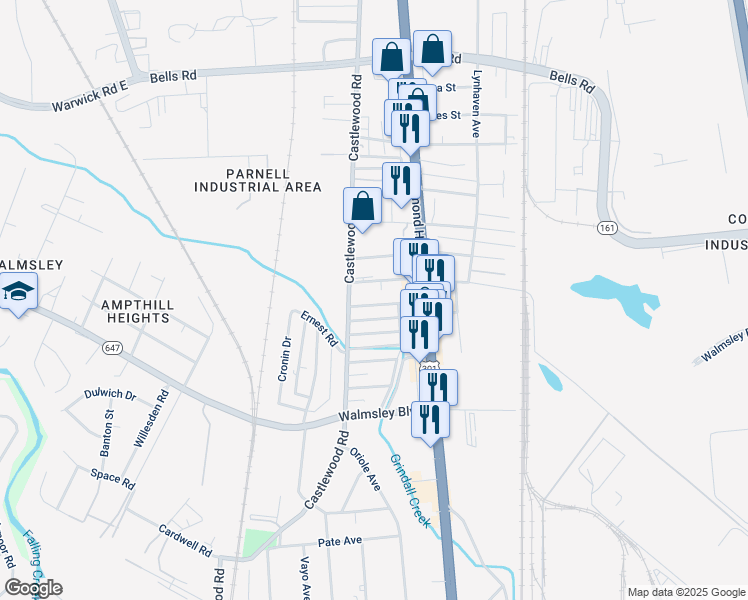 map of restaurants, bars, coffee shops, grocery stores, and more near 2709 Berry Road in Richmond