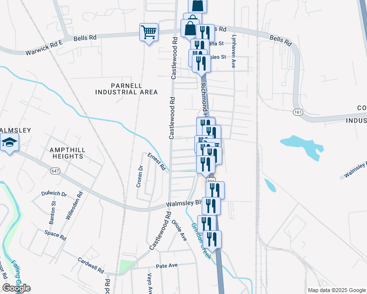 map of restaurants, bars, coffee shops, grocery stores, and more near 2709 Berry Road in Richmond