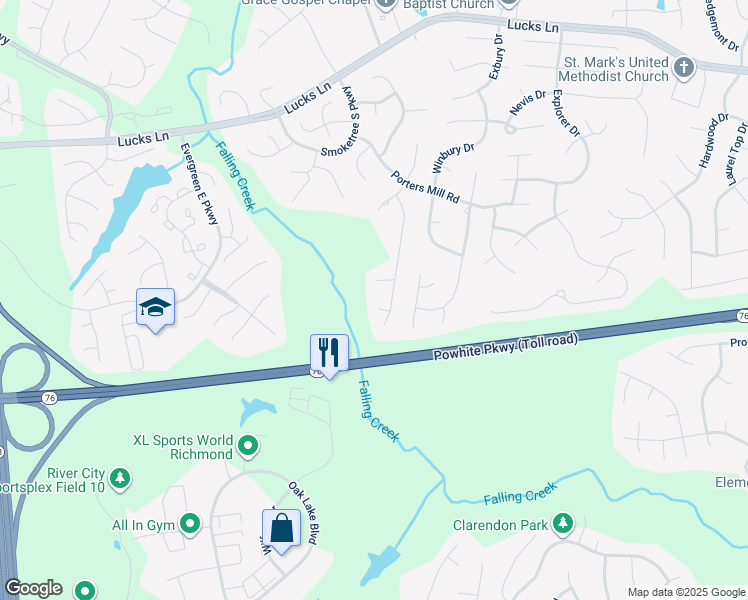 map of restaurants, bars, coffee shops, grocery stores, and more near 11912 Porters Mill Turn in Midlothian