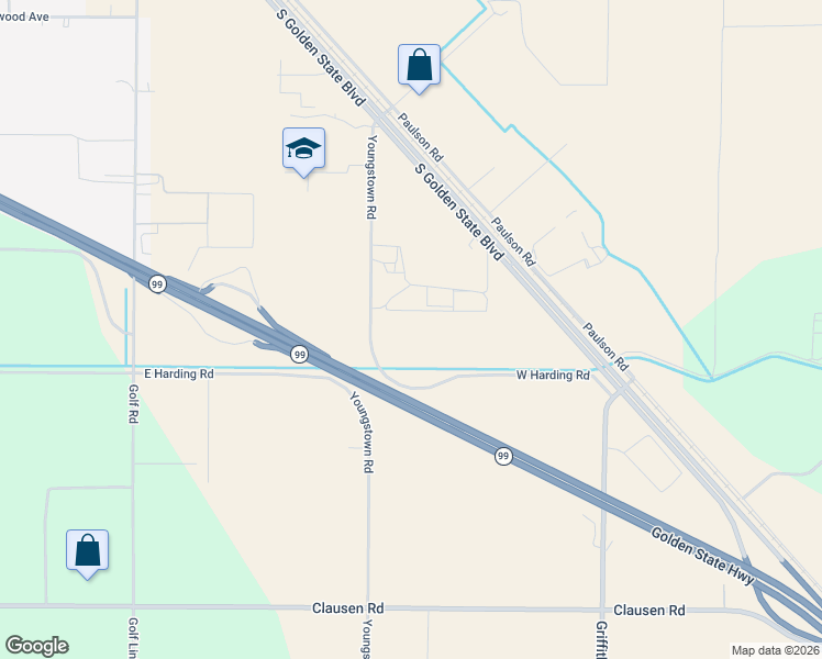 map of restaurants, bars, coffee shops, grocery stores, and more near 2818 Youngstown Road in Turlock