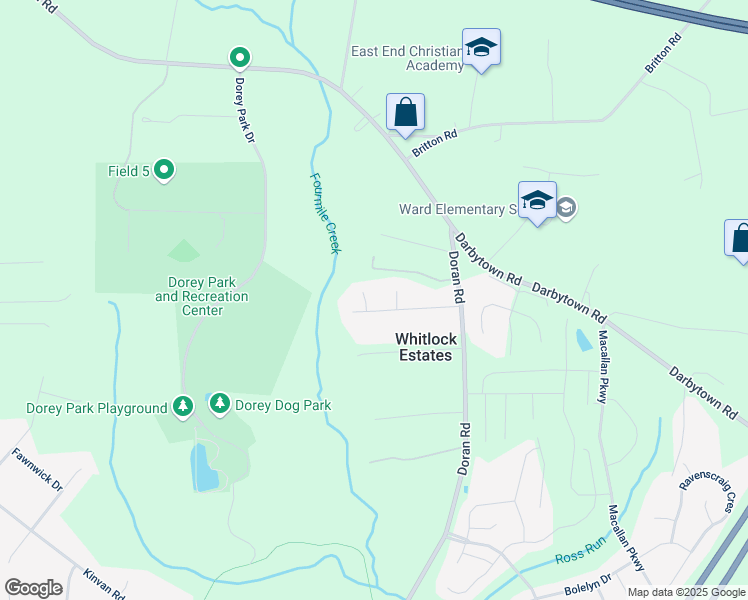 map of restaurants, bars, coffee shops, grocery stores, and more near 7300 Pinefields Place in Richmond