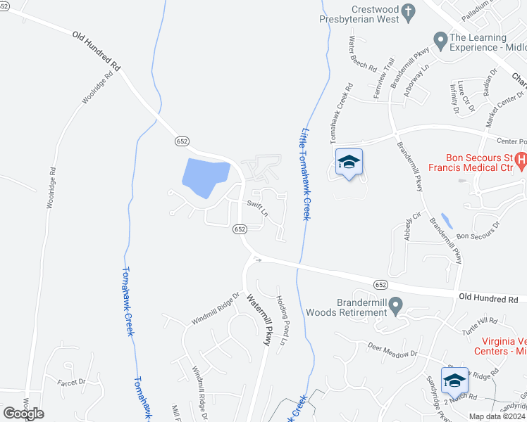 map of restaurants, bars, coffee shops, grocery stores, and more near 1701 Redbone Court in Midlothian