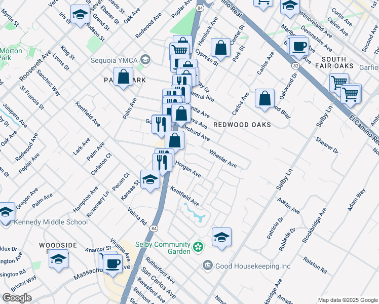 map of restaurants, bars, coffee shops, grocery stores, and more near 301 Tadley Court in Redwood City