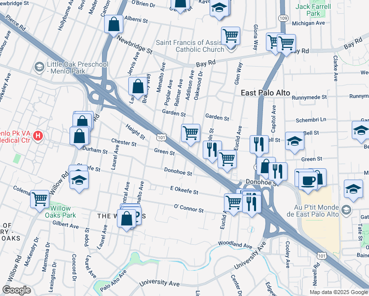 map of restaurants, bars, coffee shops, grocery stores, and more near in 