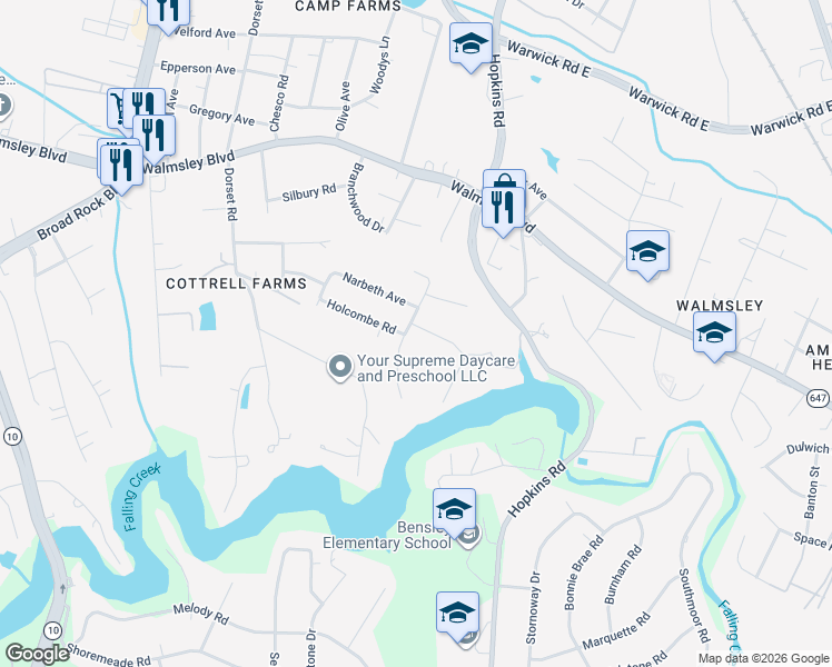 map of restaurants, bars, coffee shops, grocery stores, and more near 3808 Bridgeton Road in Richmond