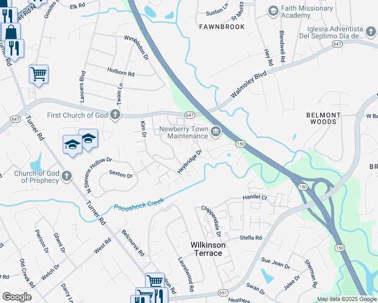 map of restaurants, bars, coffee shops, grocery stores, and more near 3114 South Battlebridge Drive in Richmond