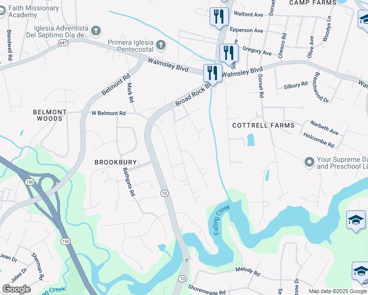 map of restaurants, bars, coffee shops, grocery stores, and more near 3637 Patsy Ann Drive in Richmond