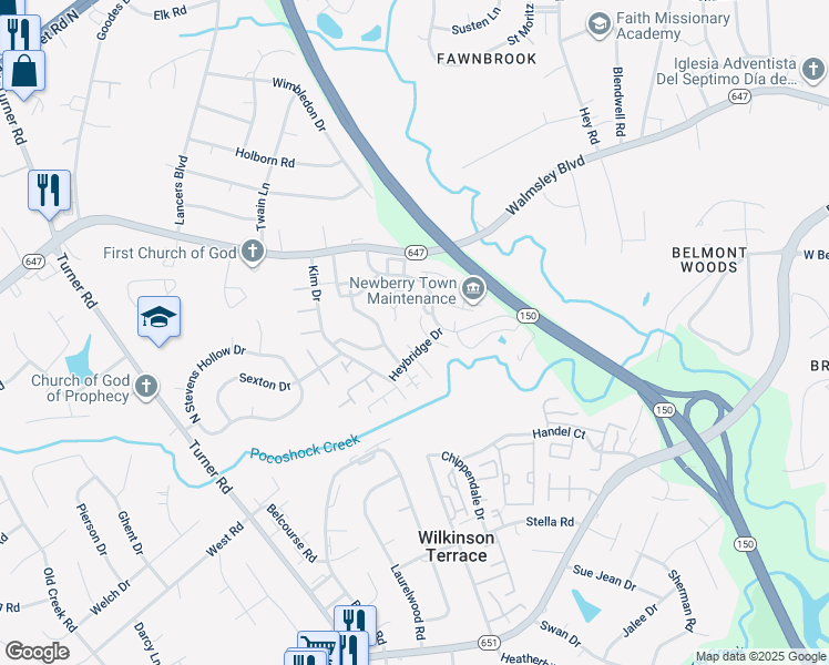 map of restaurants, bars, coffee shops, grocery stores, and more near 3114 South Battlebridge Drive in Richmond