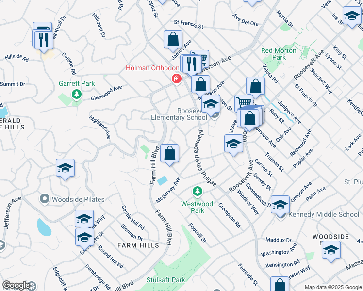 map of restaurants, bars, coffee shops, grocery stores, and more near 839 Chesterton Avenue in Redwood City