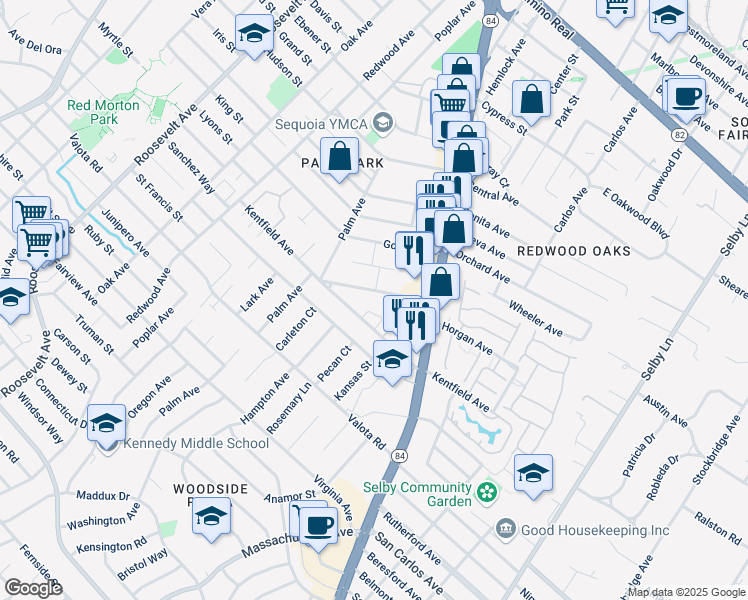 map of restaurants, bars, coffee shops, grocery stores, and more near 1568 Union Avenue in Redwood City