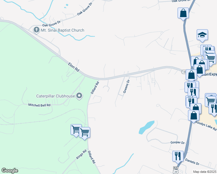 map of restaurants, bars, coffee shops, grocery stores, and more near 373 Elon Road in Madison Heights