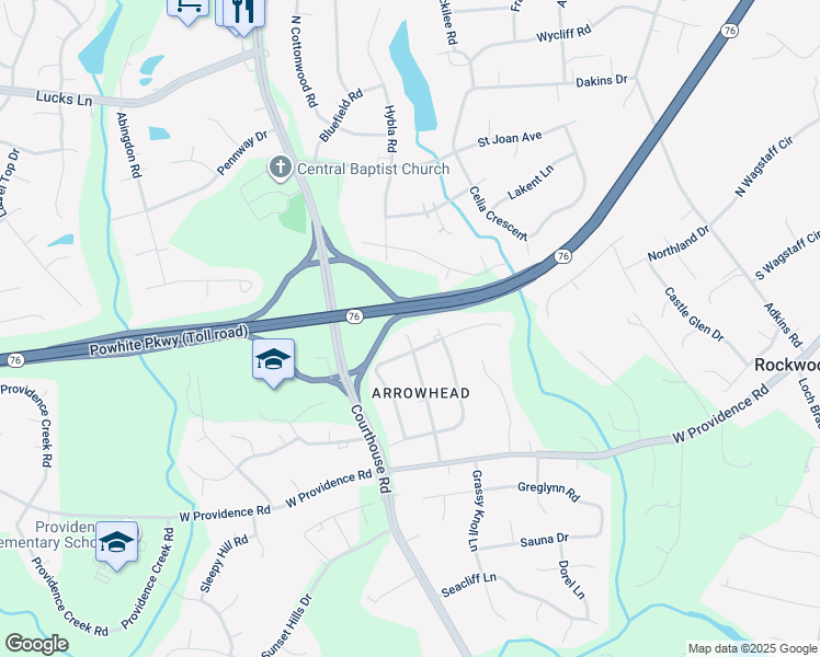 map of restaurants, bars, coffee shops, grocery stores, and more near 1901 Arrow Point Trail in Rockwood