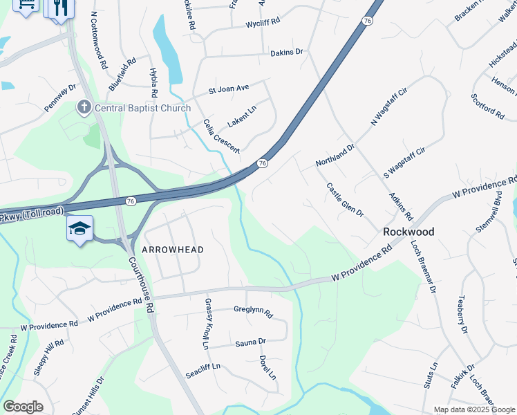 map of restaurants, bars, coffee shops, grocery stores, and more near 10317 Stonecrest Road in Rockwood