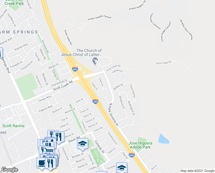 map of restaurants, bars, coffee shops, grocery stores, and more near 48975 Green Valley Road in Fremont