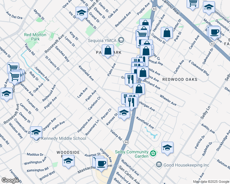map of restaurants, bars, coffee shops, grocery stores, and more near 1568 Union Avenue in Redwood City