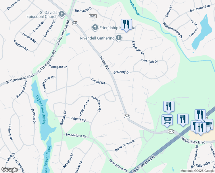 map of restaurants, bars, coffee shops, grocery stores, and more near 8929 Cardiff Road in Richmond