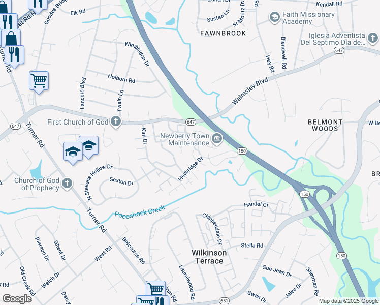 map of restaurants, bars, coffee shops, grocery stores, and more near 3033 Waddington Drive in Richmond