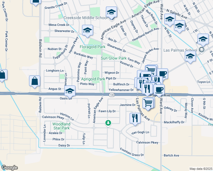 map of restaurants, bars, coffee shops, grocery stores, and more near 79 Black Crow Lane in Patterson
