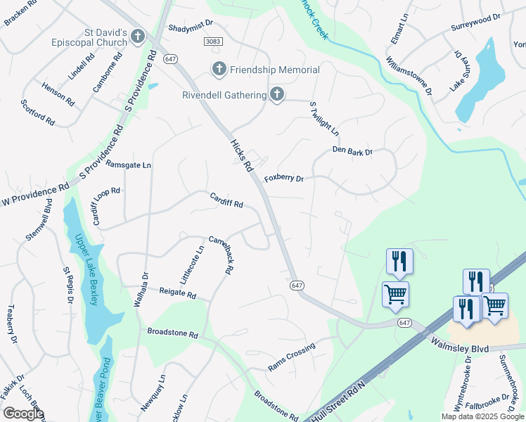 map of restaurants, bars, coffee shops, grocery stores, and more near 8929 Cardiff Road in Richmond