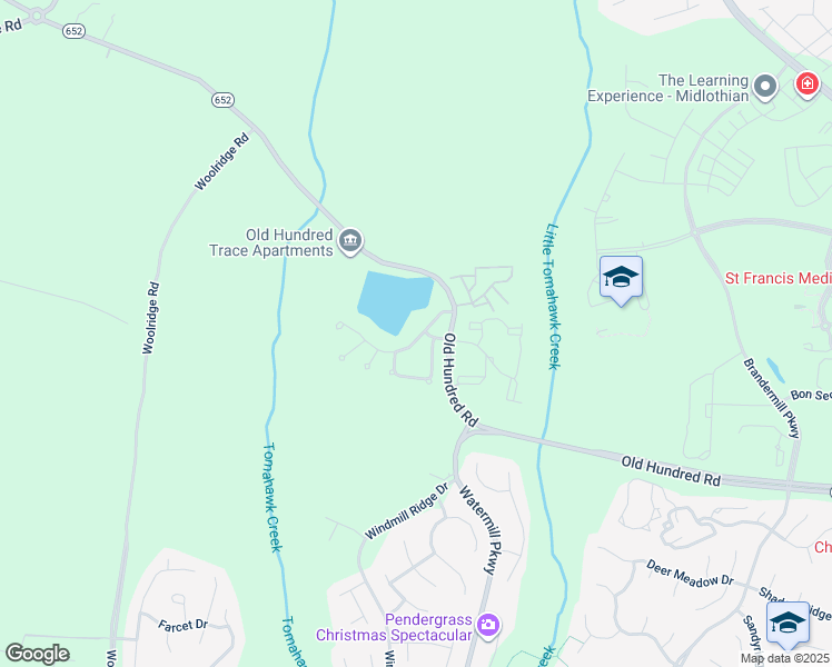 map of restaurants, bars, coffee shops, grocery stores, and more near 14902 Watermill Lake Trail in Midlothian