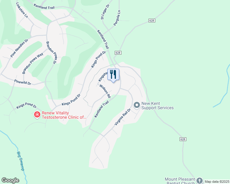 map of restaurants, bars, coffee shops, grocery stores, and more near 11675 Winding River Road in Providence Forge