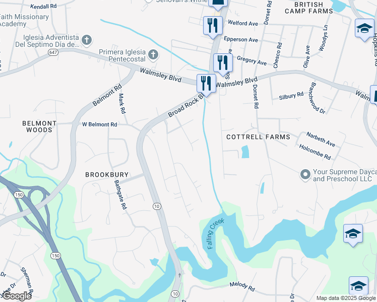 map of restaurants, bars, coffee shops, grocery stores, and more near 3640 Plainfield Road in Richmond