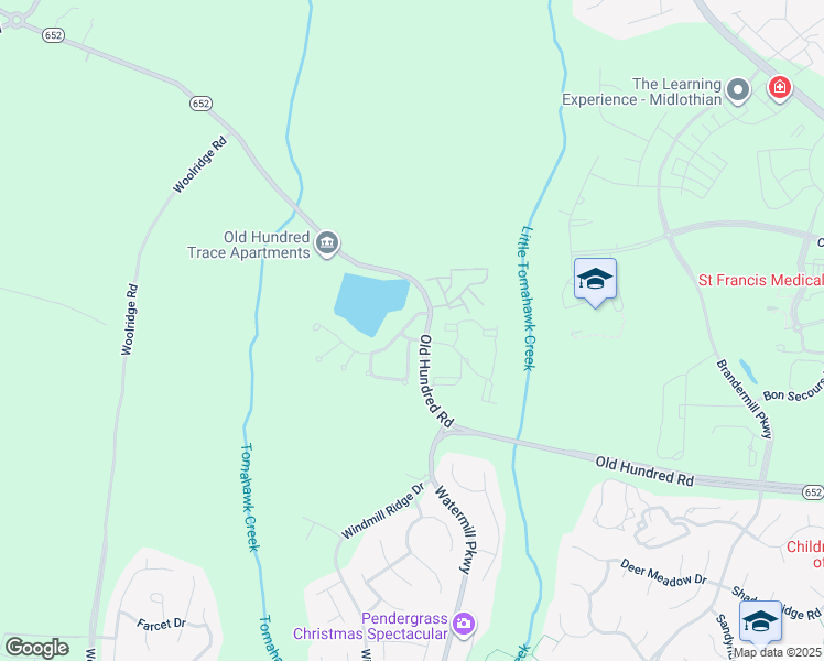map of restaurants, bars, coffee shops, grocery stores, and more near 14815 Watermill Lake Trail in Midlothian