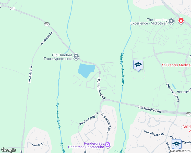 map of restaurants, bars, coffee shops, grocery stores, and more near 14902 Watermill Lake Trail in Midlothian