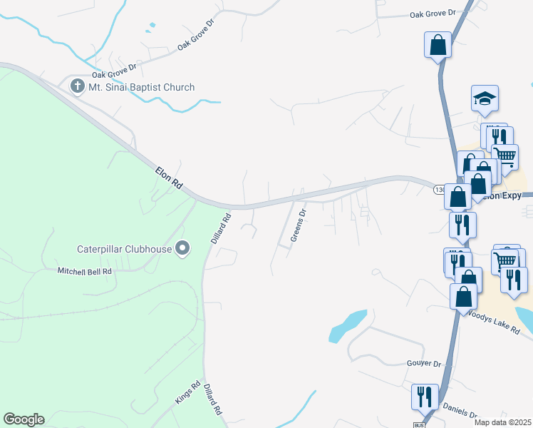 map of restaurants, bars, coffee shops, grocery stores, and more near 373 Elon Road in Madison Heights