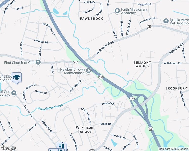 map of restaurants, bars, coffee shops, grocery stores, and more near 6008 Newington Drive in Richmond