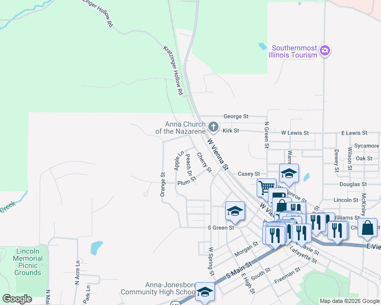 map of restaurants, bars, coffee shops, grocery stores, and more near 201-299 Peach Drive in Anna