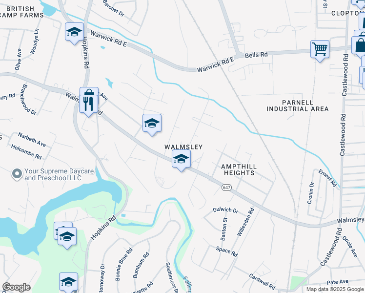 map of restaurants, bars, coffee shops, grocery stores, and more near 4416 Angus Rd in Richmond