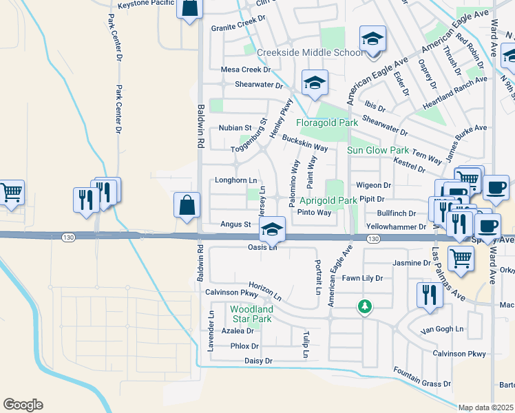 map of restaurants, bars, coffee shops, grocery stores, and more near 39 Jersey Lane in Patterson