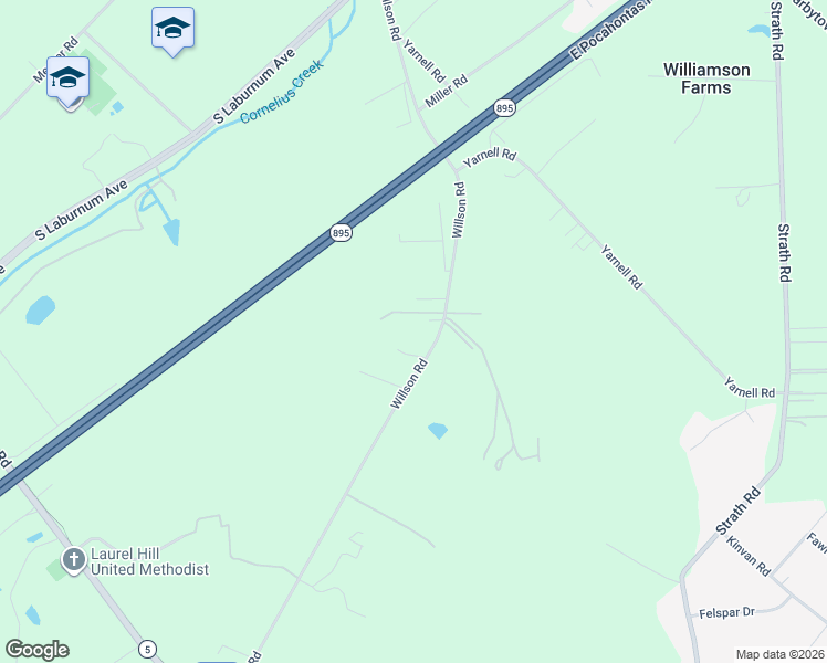 map of restaurants, bars, coffee shops, grocery stores, and more near 2500 Willson Cove Court in Richmond