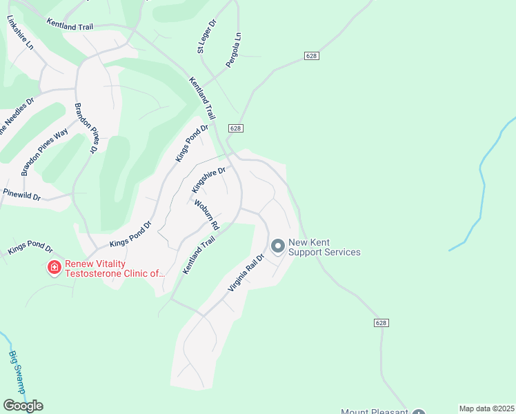 map of restaurants, bars, coffee shops, grocery stores, and more near 4392 Wigeon Drive in Providence Forge
