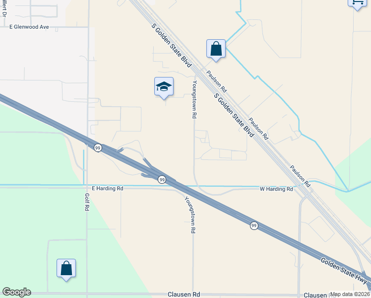map of restaurants, bars, coffee shops, grocery stores, and more near 2901 Youngstown Road in Turlock