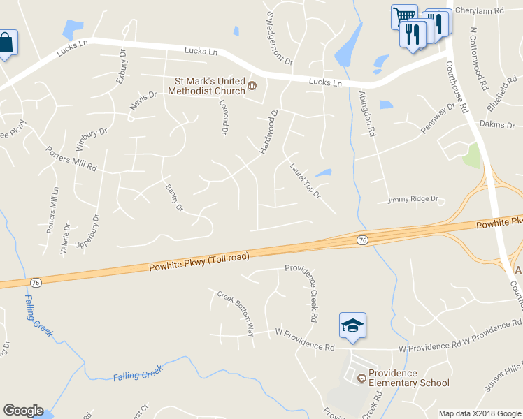 map of restaurants, bars, coffee shops, grocery stores, and more near 1601 Crawford Wood Drive in Midlothian
