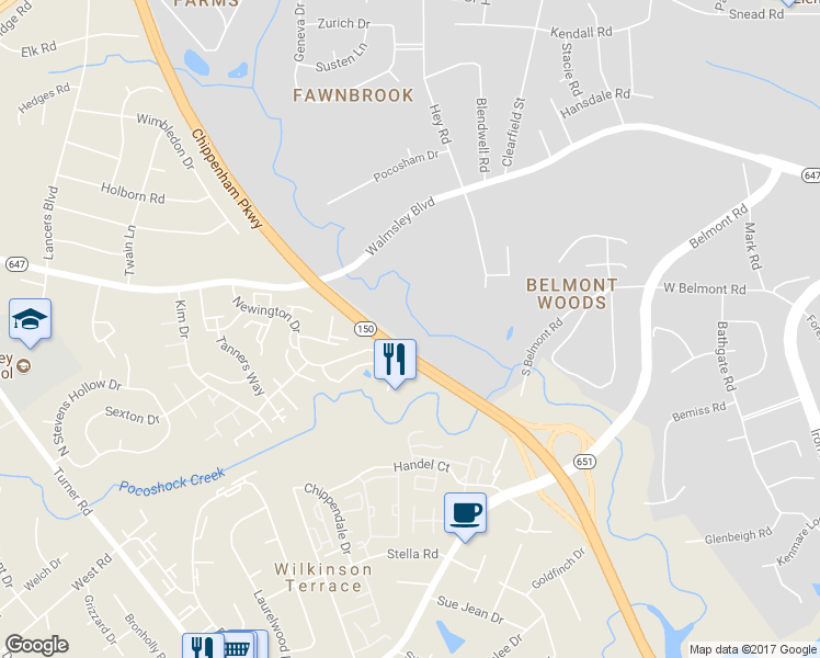 map of restaurants, bars, coffee shops, grocery stores, and more near 6001 Walmsley Boulevard in Richmond