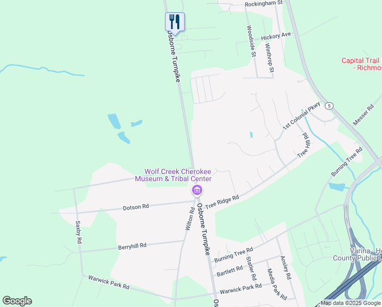 map of restaurants, bars, coffee shops, grocery stores, and more near 7275 Osborne Turnpike in Henrico