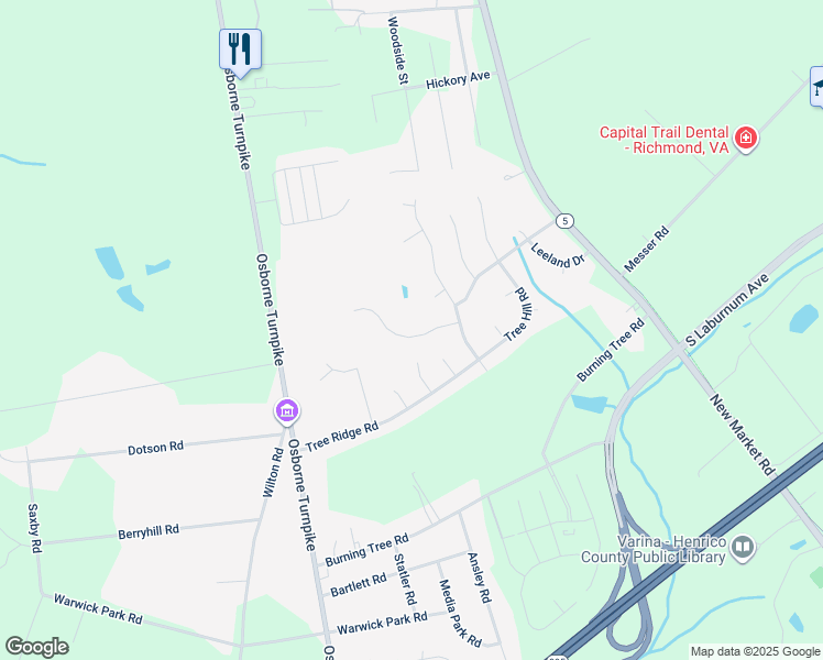 map of restaurants, bars, coffee shops, grocery stores, and more near 1337 Woodside Mews in Henrico