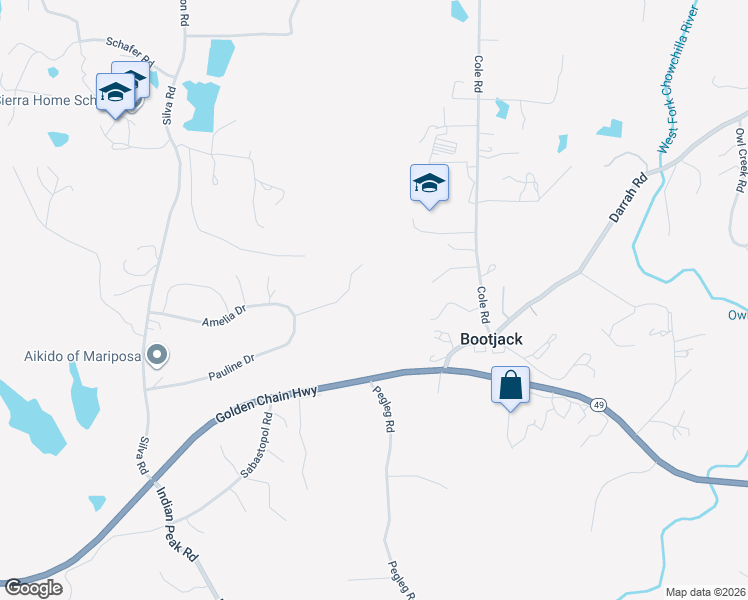 map of restaurants, bars, coffee shops, grocery stores, and more near 3978 Spring Court in Mariposa